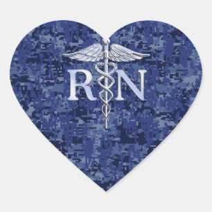 Registered Nurse RN Caduceus on Navy Blue Camo Heart Sticker