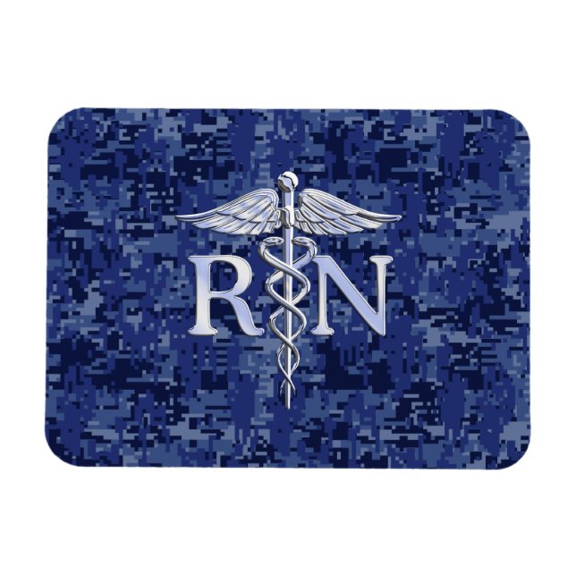 Registered Nurse RN Caduceus on Navy Blue Camo Magnet (Horizontal)