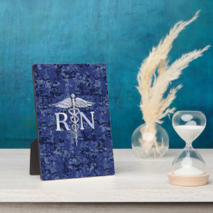 Registered Nurse RN Caduceus on Navy Blue Camo Plaque