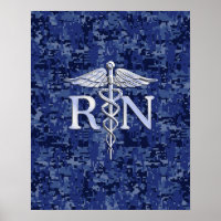 Registered Nurse RN Caduceus on Navy Blue Camo