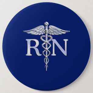 Registered Nurse RN Caduceus on Navy Blue Decor 6 Cm Round Badge