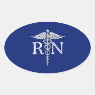 Registered Nurse RN Caduceus on Navy Blue Decor Oval Sticker