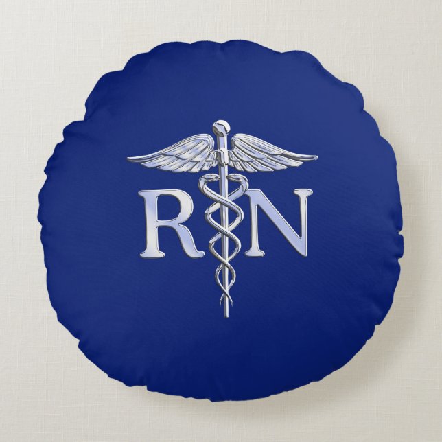 Registered Nurse RN Caduceus on Navy Blue Decor Round Cushion (Front)
