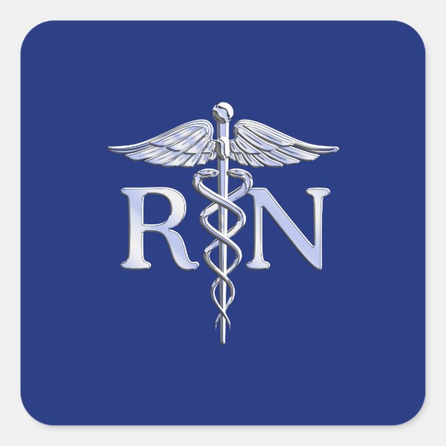 Registered Nurse RN Caduceus on Navy Blue Decor Square Sticker (Front)