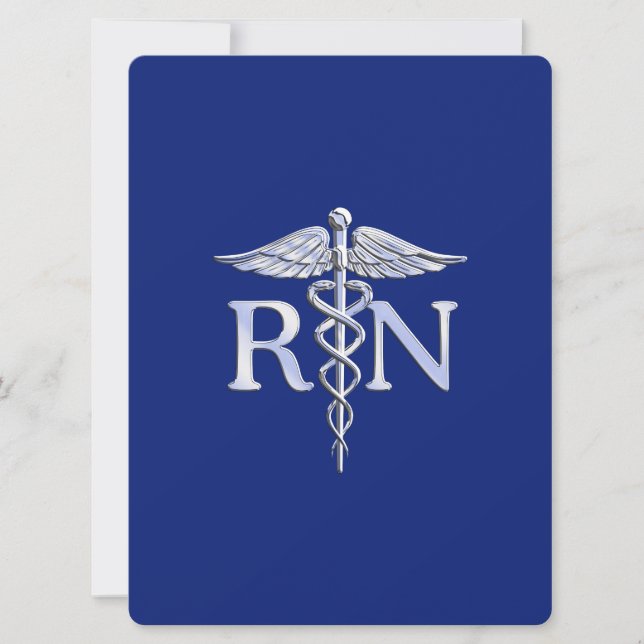 Registered Nurse RN Caduceus on Navy Blue Invitation (Front)