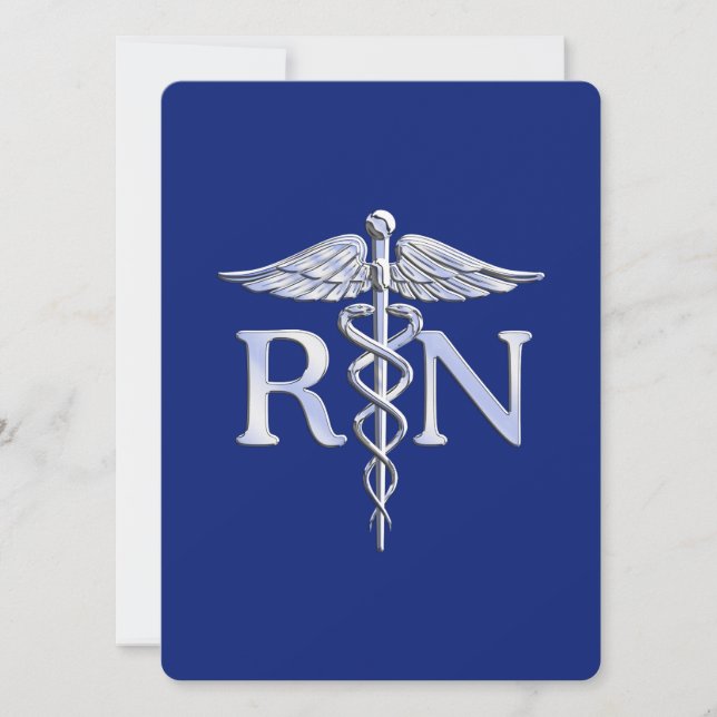 Registered Nurse RN Caduceus on Navy Blue Invitation (Front)