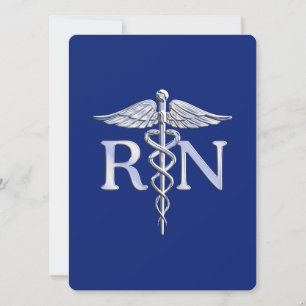 Registered Nurse RN Caduceus on Navy Blue Invitation