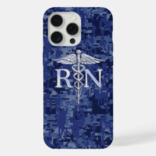 Registered Nurse RN Caduceus on Navy Camo iPhone 15 Pro Max Case