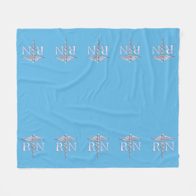 Registered Nurse RN Caduceus on Pastel Blue Fleece Blanket (Front (Horizontal))