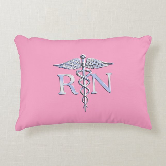 Registered Nurse RN Caduceus on Pastel Pink Decorative Cushion (Front)