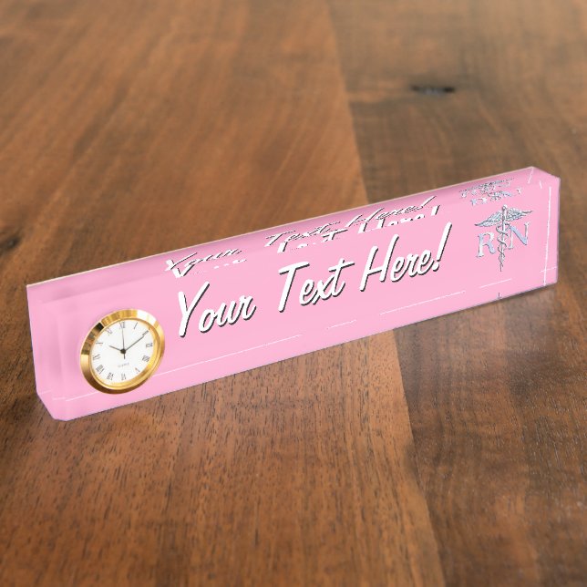 Registered Nurse RN Caduceus on Pastel Pink Nameplate (Side)