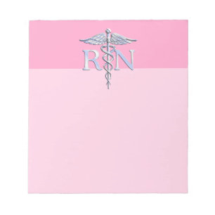 Registered Nurse RN Caduceus on Pastel Pink Notepad