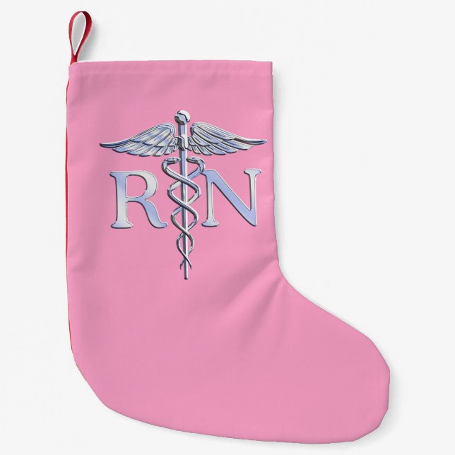 Registered Nurse RN Caduceus on Pastel Pink Small Christmas Stocking (Front)