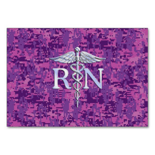 Registered Nurse RN Caduceus on Pink Camo Table Number