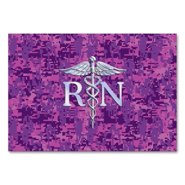 Registered Nurse RN Caduceus on Pink Camo Table Number (Front)