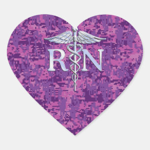 Registered Nurse RN Caduceus on Pink Camouflage Heart Sticker