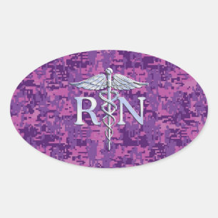 Registered Nurse RN Caduceus on Pink Camouflage Oval Sticker