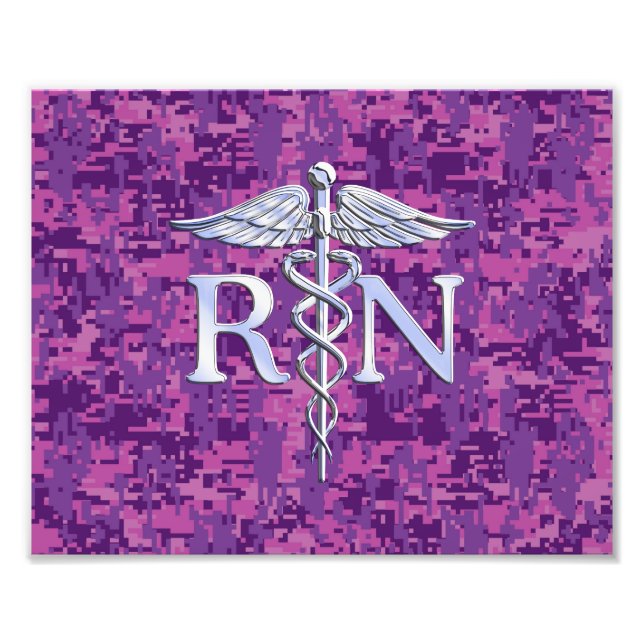 Registered Nurse RN Caduceus on Pink Camouflage Photo Print (Front)