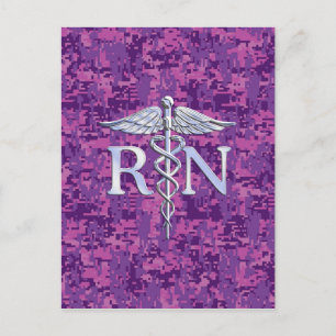 Registered Nurse RN Caduceus on Pink Camouflage Postcard