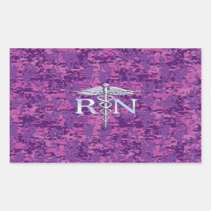 Registered Nurse RN Caduceus on Pink Camouflage Rectangular Sticker