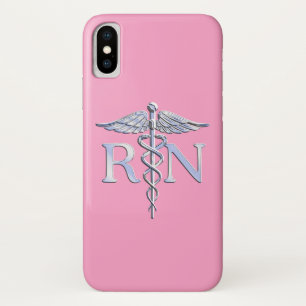 Registered Nurse RN Caduceus on Pink Rose iPhone X Case