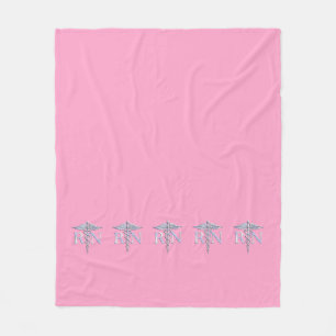 Registered Nurse RN Caduceus on Pink Rose Fleece Blanket