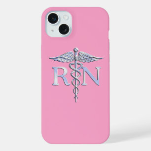 Registered Nurse RN Caduceus on Pink Rose iPhone 15 Plus Case