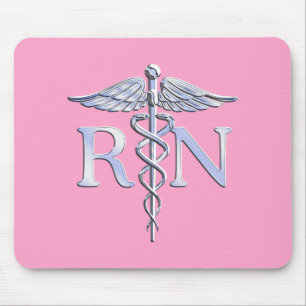 Registered Nurse RN Caduceus on Pink Rose Mouse Mat