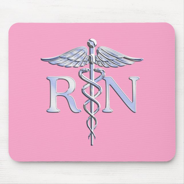Registered Nurse RN Caduceus on Pink Rose Mouse Mat (Front)