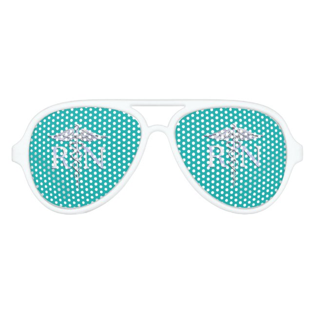 Registered Nurse RN Caduceus on Turquoise Aviator Sunglasses (Front)