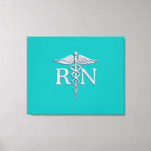 Registered Nurse RN Caduceus on Turquoise Canvas Print