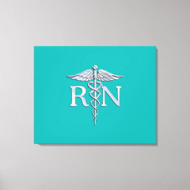 Registered Nurse RN Caduceus on Turquoise Canvas Print (Front)