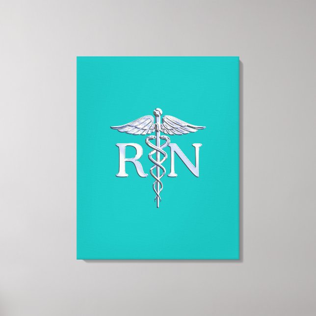 Registered Nurse RN Caduceus on Turquoise Canvas Print (Front)