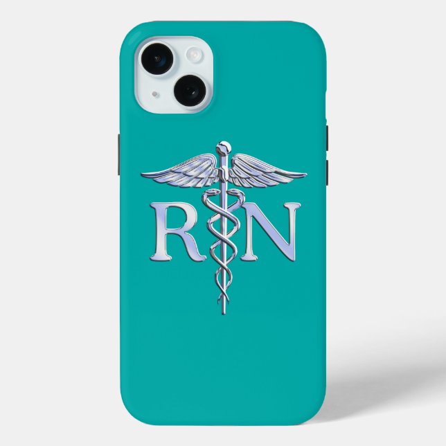 Registered Nurse RN Caduceus on Turquoise Case-Mate iPhone Case (Back)