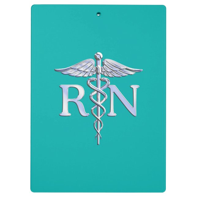 Registered Nurse RN Caduceus on Turquoise Clipboard (Back)