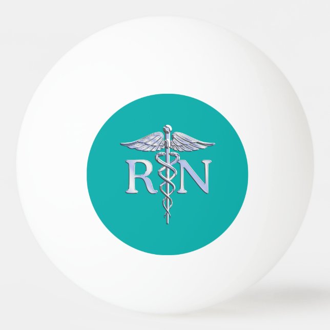 Registered Nurse RN Caduceus on Turquoise Decor Ping Pong Ball (Front)