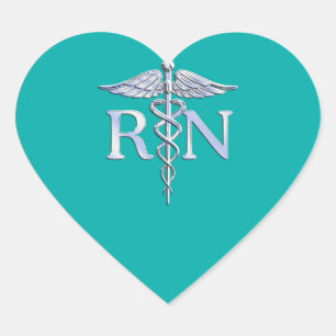 Registered Nurse RN Caduceus on Turquoise Heart Sticker