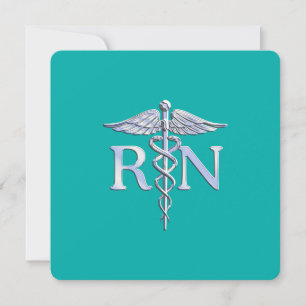 Registered Nurse RN Caduceus on Turquoise Invitation