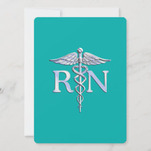 Registered Nurse RN Caduceus on Turquoise Invitation