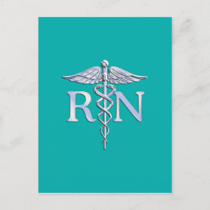 Registered Nurse RN Caduceus on Turquoise Postcard