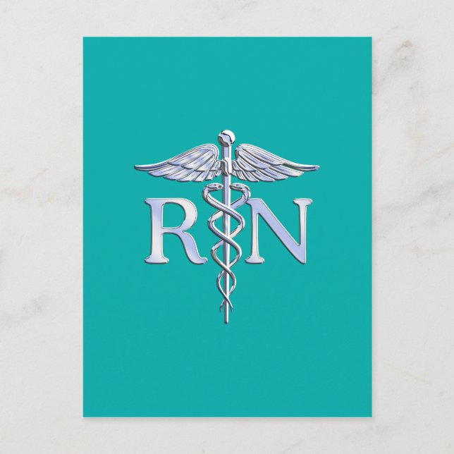 Registered Nurse RN Caduceus on Turquoise Postcard (Front)