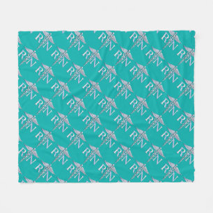 Registered Nurse RN Caduceus on Vibrant Turquoise Fleece Blanket