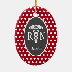Registered Nurse RN Caduceus Personalised Red Ceramic Tree Decoration
