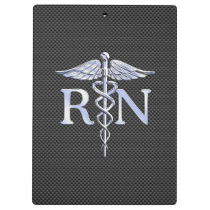 Registered Nurse RN Caduceus Snakes Black Carbon Clipboard