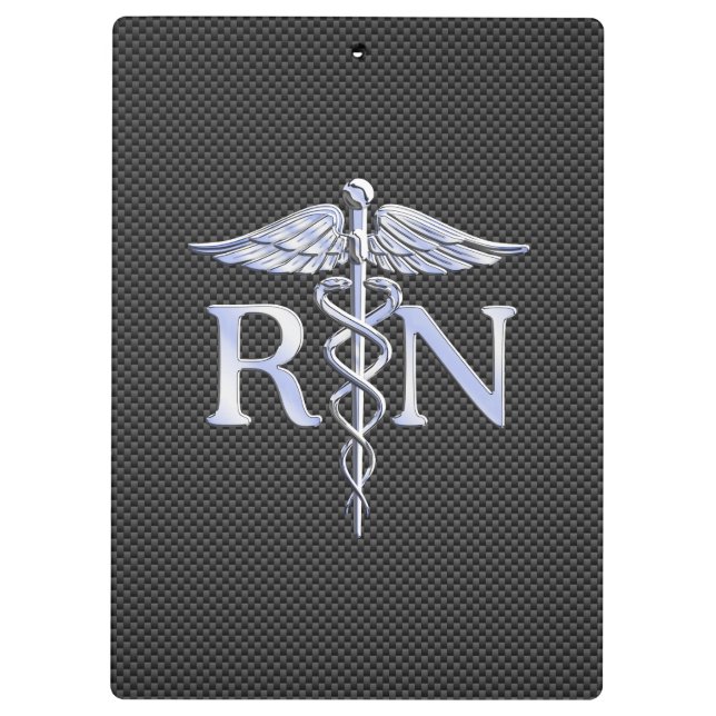 Registered Nurse RN Caduceus Snakes Black Carbon Clipboard (Back)