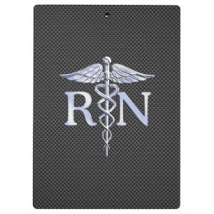 Registered Nurse RN Caduceus Snakes Carbon Clipboard