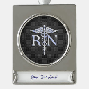 Registered Nurse RN Caduceus Snakes Carbon Silver Plated Banner Ornament
