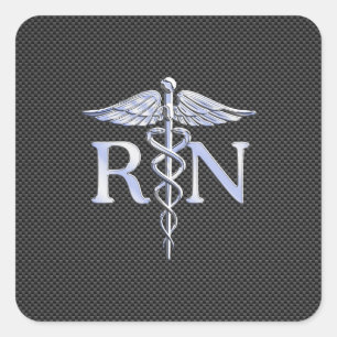 Registered Nurse RN Caduceus Snakes Carbon Square Sticker