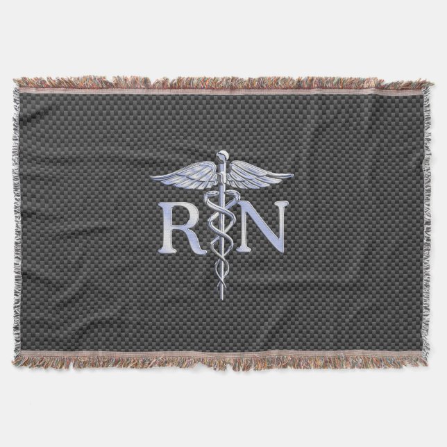 Registered Nurse RN Caduceus Snakes Carbon Throw Blanket (Front)