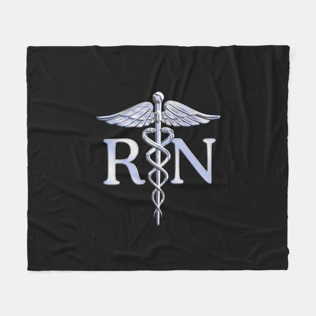 Registered Nurse RN Caduceus Snakes on Black Decor Fleece Blanket (Front (Horizontal))